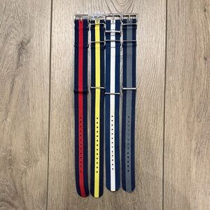Set of 4 Striped Adjustabl Nylon Watch Bands - Collegiate - 1" Thick